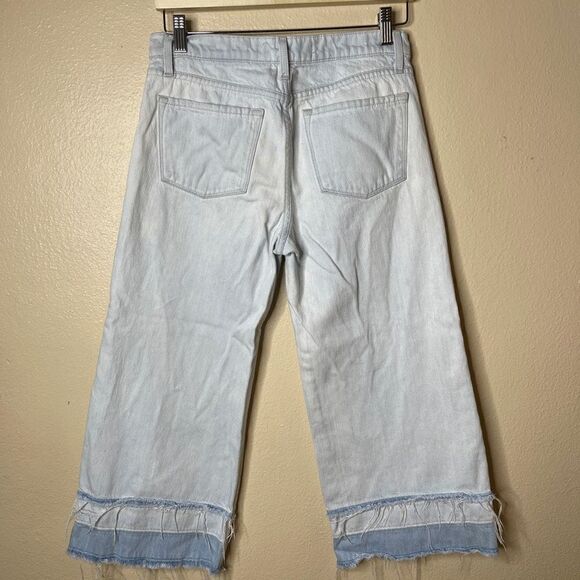 J Brand Liza wide leg cropped culotte denim jeans raw hem size 26 light blue - Picture 3 of 11
